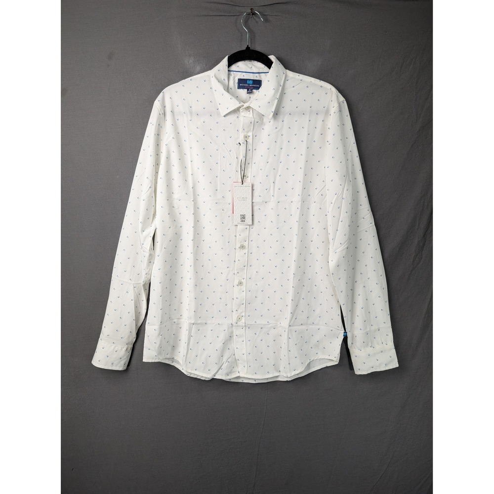 Michael Brandon Mens Stretch Button Down Shirt White Pattern‎ MWL3390 Size M